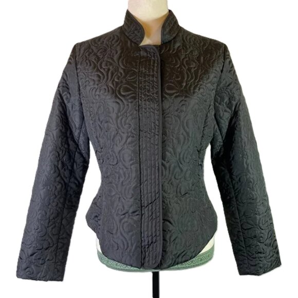 David Brooks Petite Black Cropped Quilted Puffer Jacket Lightweight Size 8P - Picture 2 of 15